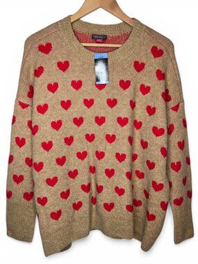 NWT Vince Camuto Super Soft Hearts Sweater Women Oversized Chunky Crew Neck L